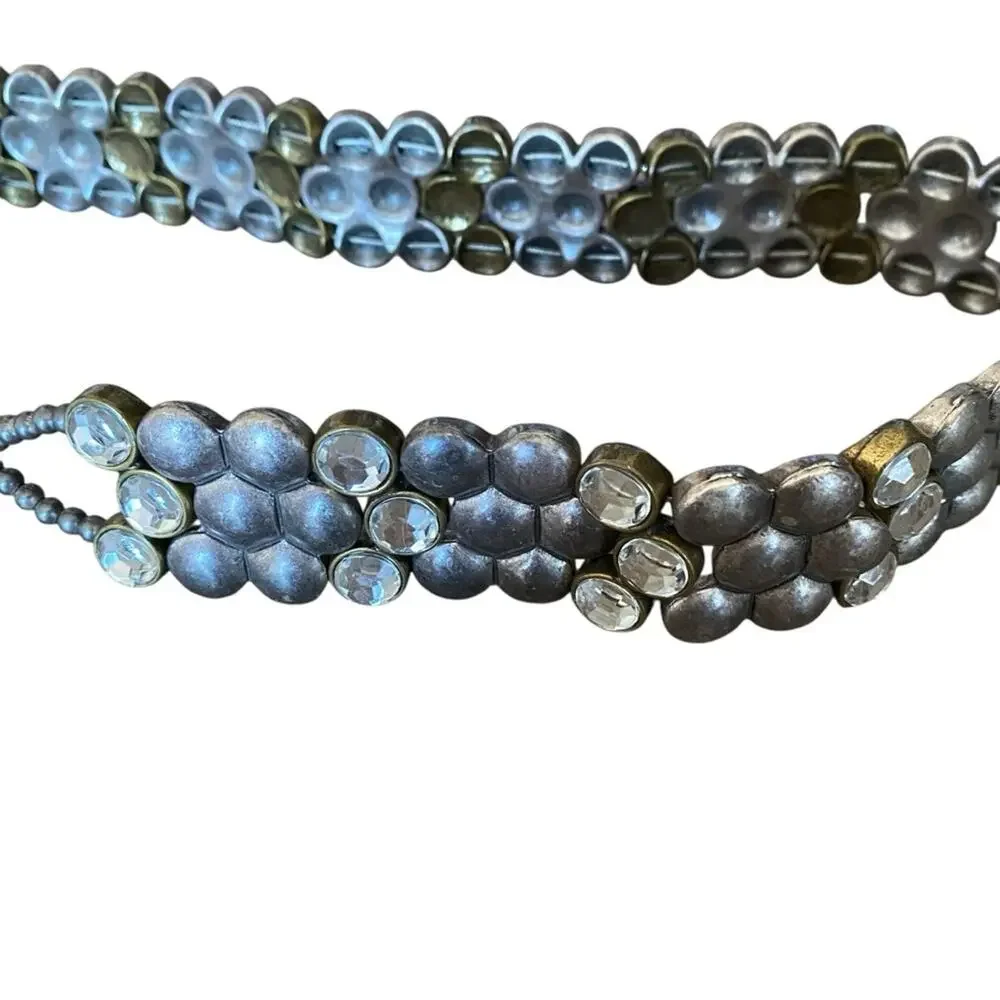 Chico’s Antique Tone Brass Silver Chrystal chain Waist belt One size